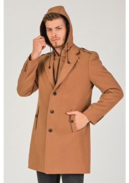 Kadın Midi Palto Yün Karışımlı Uzun Kol Camel Renk Şık Tasarım