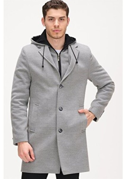 Palto Gri Renk Yün ve Polyester Karışımı Uzun Kol Erkekler İçin