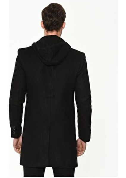 Erkek Palto Yün ve Polyester Karışımı Midi Uzun Kol Düz Desen