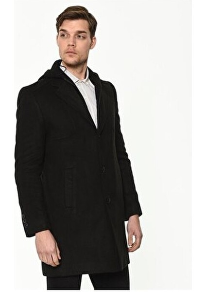 Erkek Palto Yün ve Polyester Karışımı Midi Uzun Kol Düz Desen
