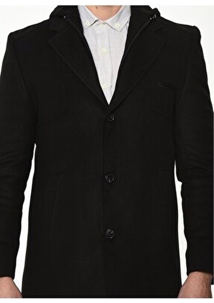 Erkek Palto Yün ve Polyester Karışımı Midi Uzun Kol Düz Desen