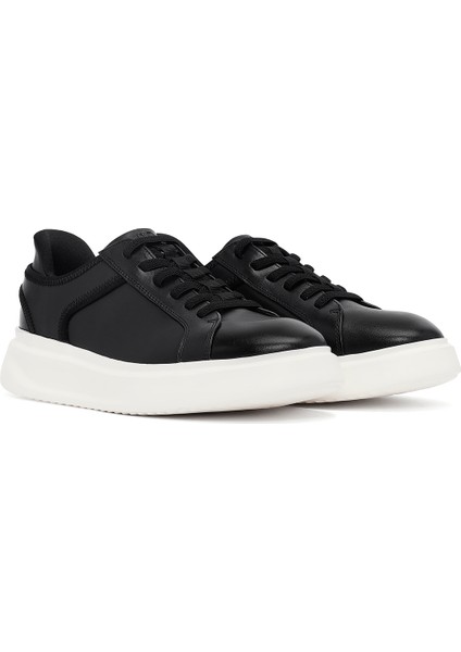 Erkek Siyah Bağcıklı Kalın Tabanlı Deri Sneaker 25WFD694318 modelleri