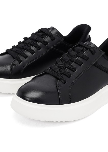 Erkek Siyah Bağcıklı Kalın Tabanlı Deri Sneaker 25WFD694318