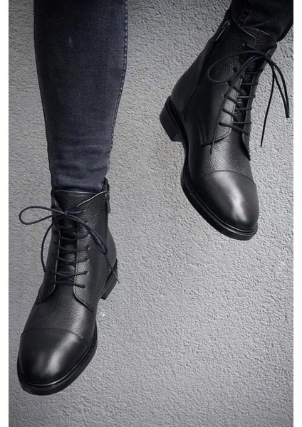 Hakiki Deri, Fermuarlı Çok Şık Erkek Deri Bot