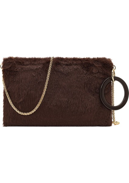 Kadın Kahverengi Zincir Askılı Peluş Portföy Çanta 25WBD2206PH