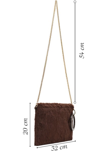 Kadın Kahverengi Zincir Askılı Peluş Portföy Çanta 25WBD2206PH fiyatları
