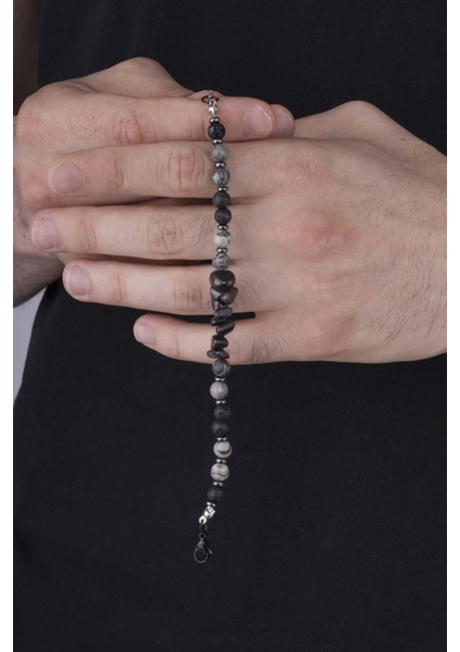 Lav Taşı Jasper Taşı Karışık Form Doğal Taş Erkek Bileklik modelleri