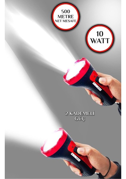 Kambur El Feneri Şarjlı 10W 2 Mod Aydınlatmalı Uzun Menzil