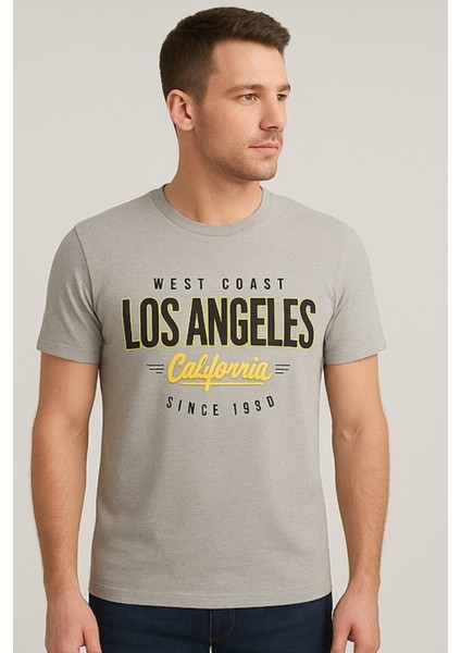 Erkek Haki Los Angeles Yazı Baskılı Tişört fırsatları