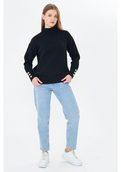 Kadın Balıkçı Yaka Kolu Düğmeli Kazak 11157 fırsatları