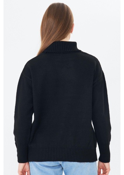 Kadın Balıkçı Yaka Kolu Düğmeli Kazak 11157 indirimleri