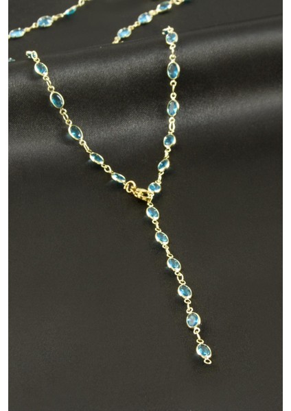 Msa-Shop Oval Zirkon Taşlı Çelik Y Kolye-Mor