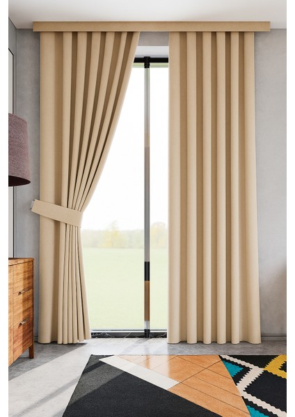 Blackout Bej Fon Perde Işık Geçirmez Pilesiz Güneşlik Fon, Bej Perde, fiyatları