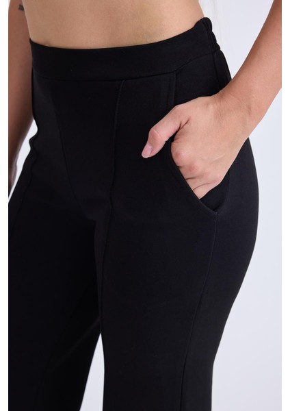 Önü Dikişli Geniş Paça Beli Lastikli Pantolon