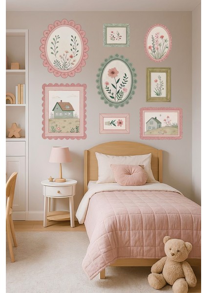 Pastoral Efektli Baharın Neşesi Temalı Çerçeve Görünümlü Sticker Poster Seti 8 Parça fiyatları