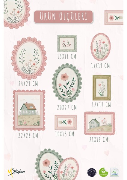 Pastoral Efektli Baharın Neşesi Temalı Çerçeve Görünümlü Sticker Poster Seti 8 Parça fırsatları