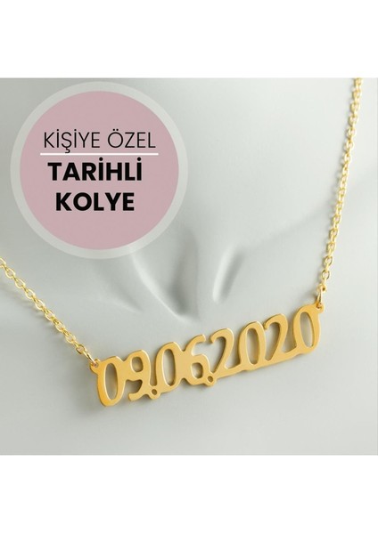 Allzey Kişiye Özel Tarih Yazılı Kolye-Sarı-1