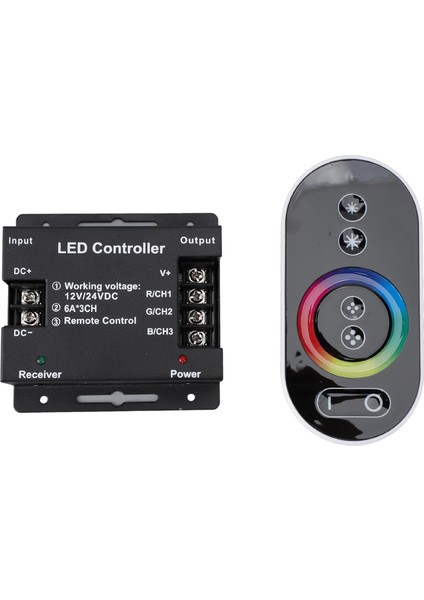 Dokunmatik Kumandalı Rgb Şerit LED Kontrol Devresi Cihaz 644-TOU-RF-RGB18A Siyah 432W 12-24V Uzaktan Kumanda Rf