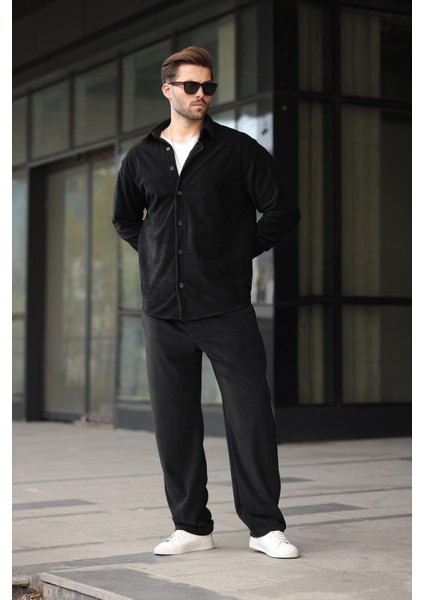 Siyah Kadife Erkek Gömlek Pantolon Takım E7334