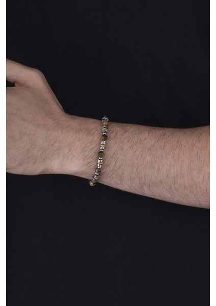 Hematit Geçişli Kaplan Gözü Doğal Taş Erkek Bileklik modelleri