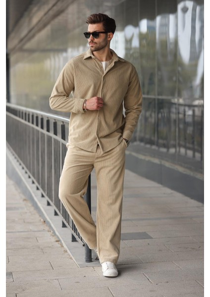 Bej Kadife Erkek Gömlek Pantolon Takım E7334 fiyatları