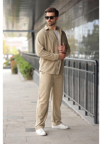 Bej Kadife Erkek Gömlek Pantolon Takım E7334 modelleri