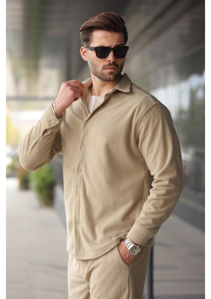 Bej Kadife Erkek Gömlek Pantolon Takım E7334 fırsatları