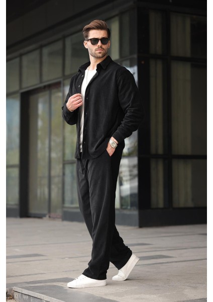 Siyah Kadife Erkek Gömlek Pantolon Takım E7334 modelleri