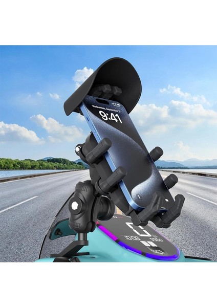 Ayna Bağlantılı Güneş ve Yağmur Korumalı 360° Derece Ayarlanabilir Motosiklet Telefon Tutucu fırsatları