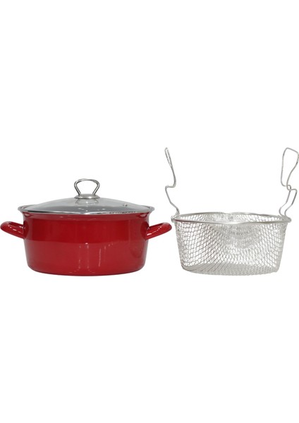 Emaye Cam Kapaklı Kızartma Tenceresi 24 cm Kırmızı Krom Tepeli modelleri