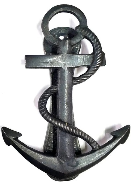 Antika Tarz Dekoratif Pirinç Halatlı, Çapa, Denizci, Gemici Kapı Tokmağı, Taktak - 170X60MM, Oksit