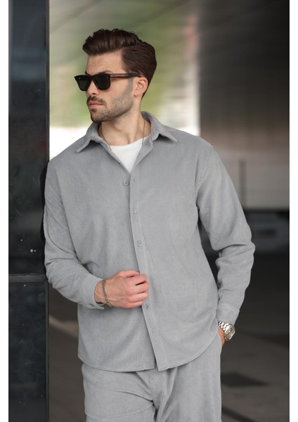 Boyalı Gri Kadife Erkek Gömlek Pantolon Takım E7334 fiyatları