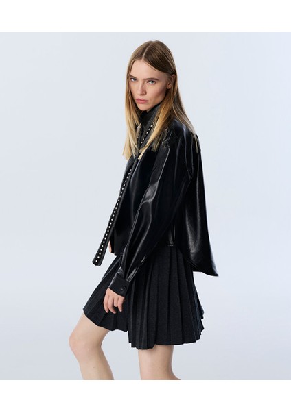Yakası Bağlamalı Deri Görünümlü Gömlek TW6250025114001 fiyatları