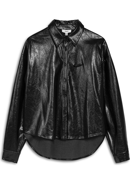 Yakası Bağlamalı Deri Görünümlü Gömlek TW6250025114001 indirimleri