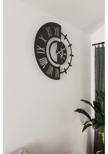 Dekoratif Roma Rakamlı Sessiz Siyah Metal Duvar Saati 45X45 cm fiyatları