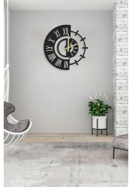 Dekoratif Roma Rakamlı Sessiz Siyah Metal Duvar Saati 45X45 cm fırsatları