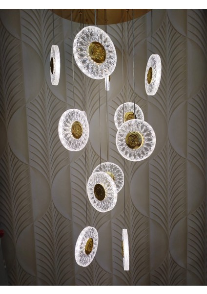 Şık Tarz Modern LED Avize Gold Ledli Salon Avize 12 Li