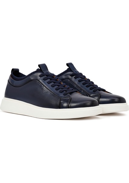 Erkek Lacivert Bağcıklı Kalın Tabanlı Deri Sneaker 25WFD693618 modelleri