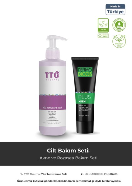 Tto Akne ve Rozasea Bakım Seti Temizleme Jeli Dermodicos Plus
