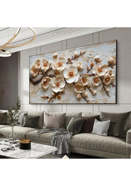 Ağaç Dalında Beyaz Çiçekler Kanvas (Led) Işıklı Tablo