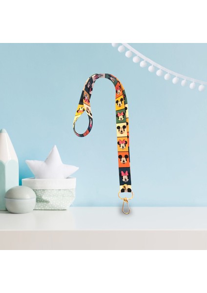 Mickey Temalı 2 cm Genişliğinde Canlı Renkli İpek Yumuşak Boyun Askı İpi ve Yaka Kartlık