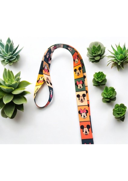 Mickey Temalı 2 cm Genişliğinde Canlı Renkli İpek Yumuşak Boyun Askı İpi ve Yaka Kartlık