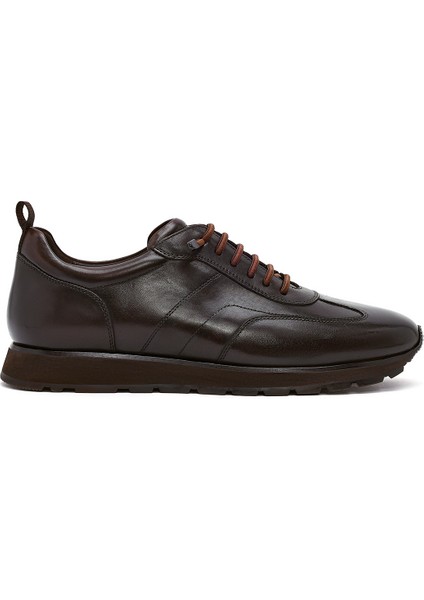 Erkek Kahverengi Bağcıklı Deri Casual Sneaker 25WFD693522