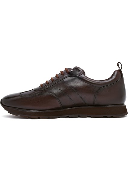 Erkek Kahverengi Bağcıklı Deri Casual Sneaker 25WFD693522 fiyatları
