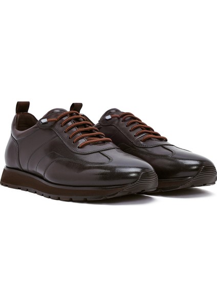 Erkek Kahverengi Bağcıklı Deri Casual Sneaker 25WFD693522 modelleri