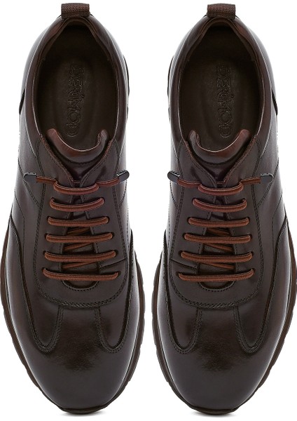 Erkek Kahverengi Bağcıklı Deri Casual Sneaker 25WFD693522