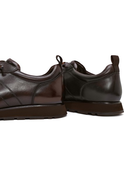 Erkek Kahverengi Bağcıklı Deri Casual Sneaker 25WFD693522