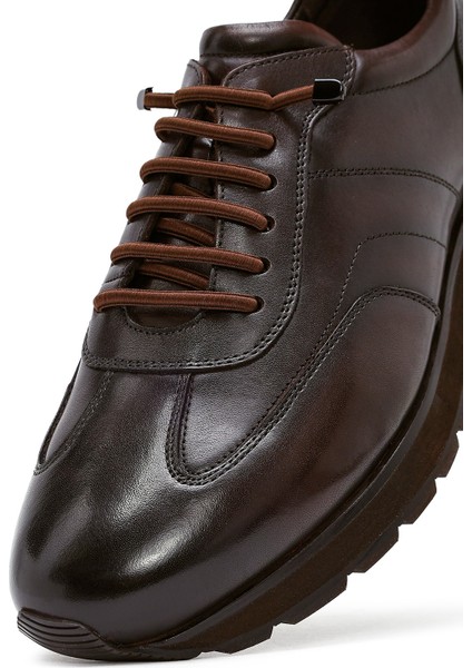 Erkek Kahverengi Bağcıklı Deri Casual Sneaker 25WFD693522