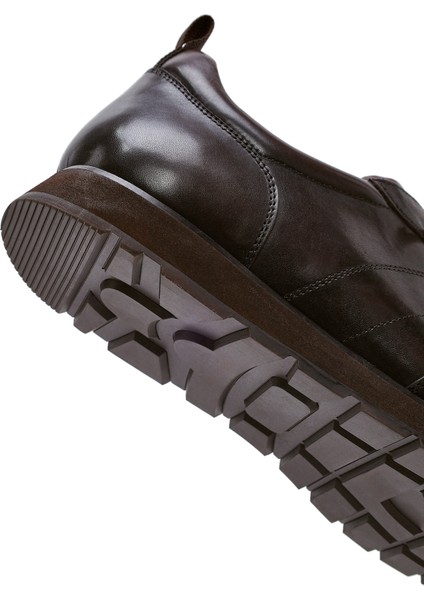 Erkek Kahverengi Bağcıklı Deri Casual Sneaker 25WFD693522