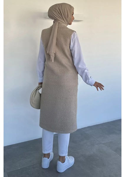 Gold Düğme Detaylı Çift Cepli Tesettür Buklet Yelek P-00018413 indirimleri